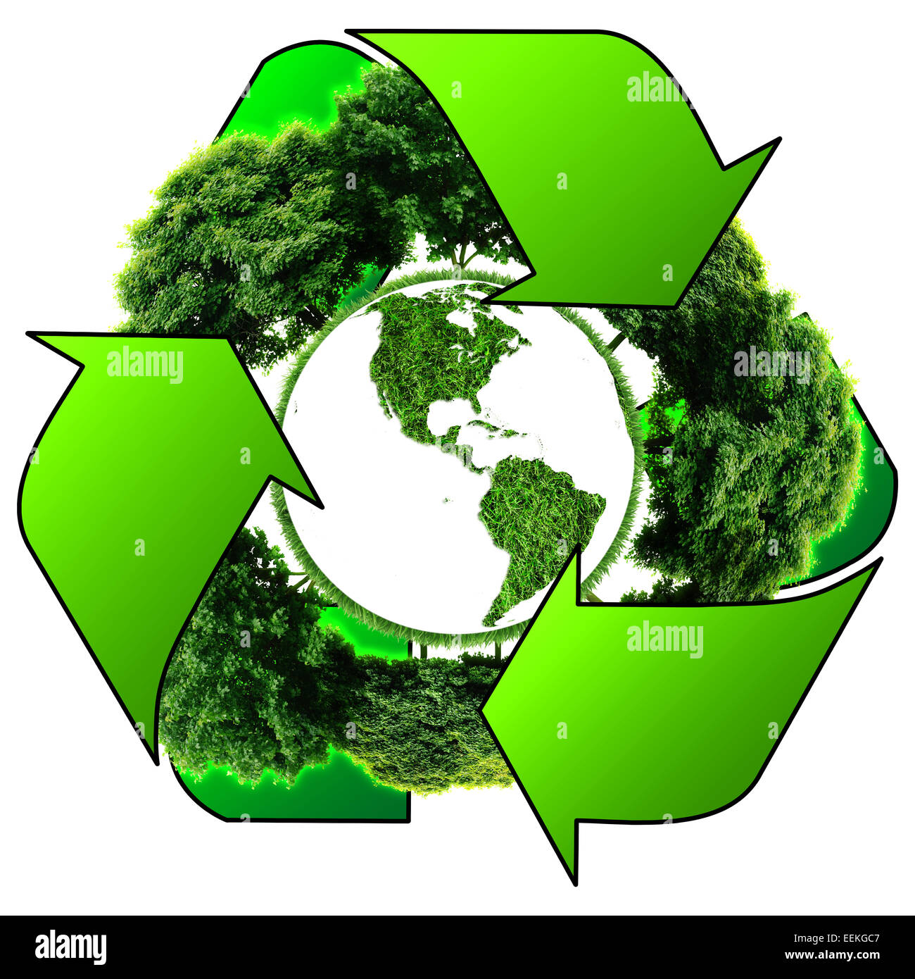 Recycle Logo With Tree And Earth Eco Globe With Recycle Signs