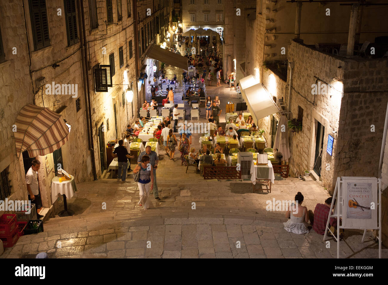 Nightlife in Uz Jezuite, from the Spanish Steps. Dubrovnik, Croatia