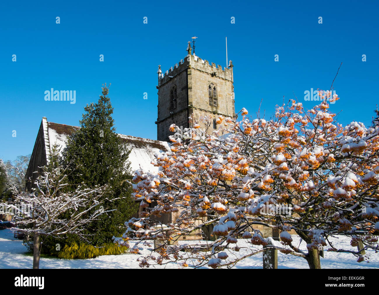St Laurence's Church in winter, Church Stretton, Shropshire, England. Stock Photo
