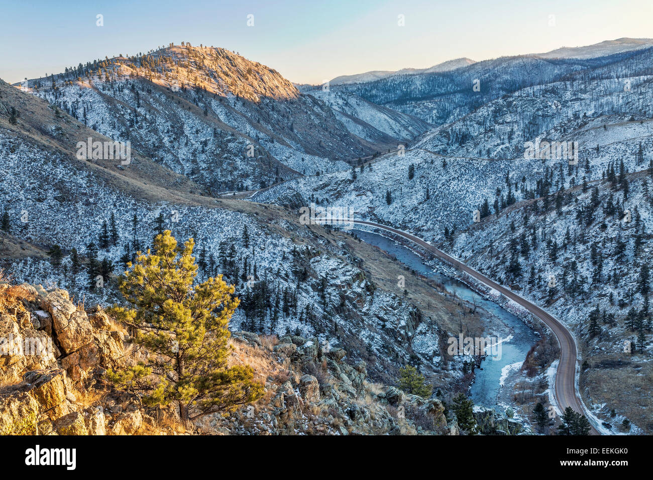 Cache la Poudre River Canyon and Colorado highway 14 a winter view