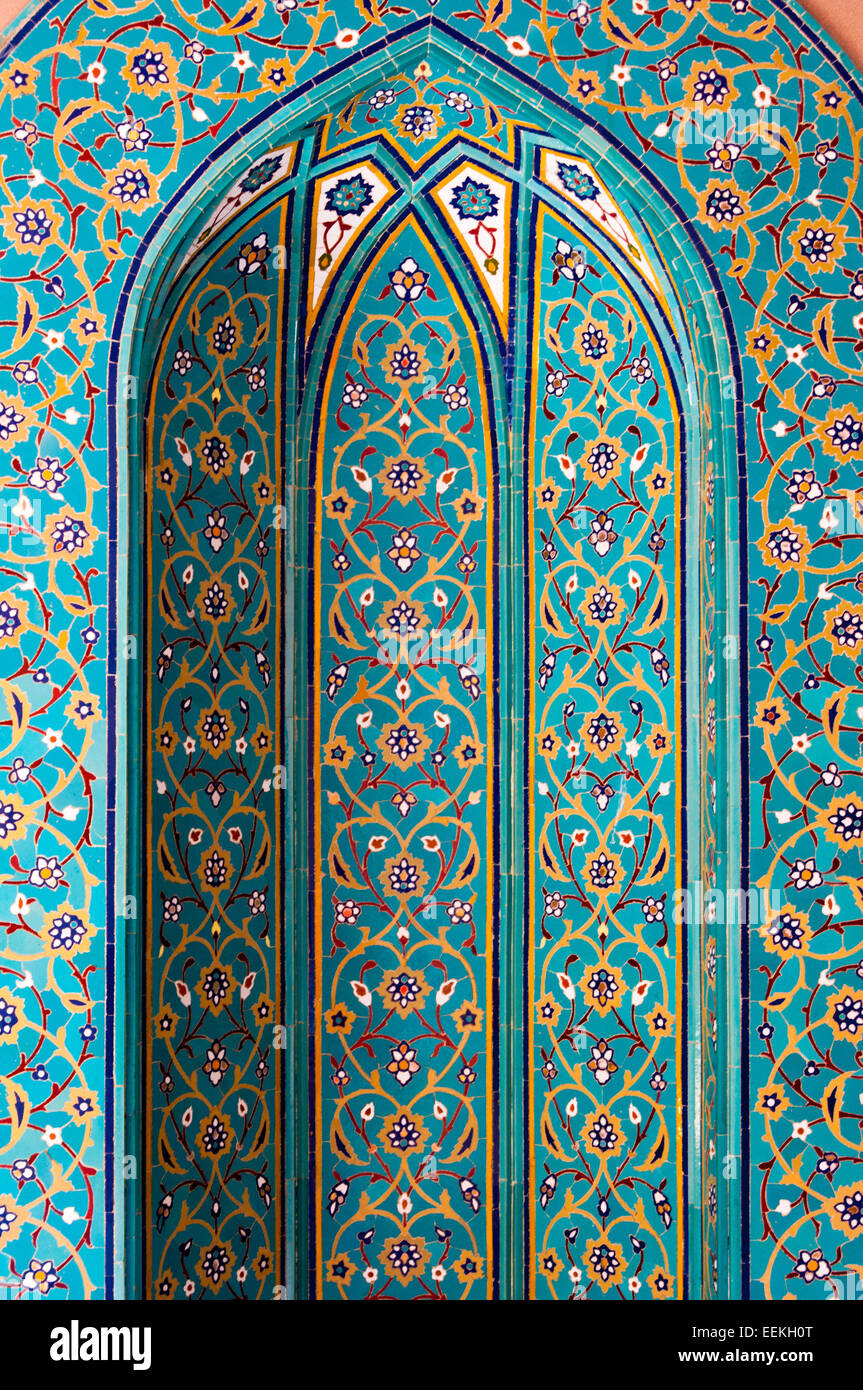 Turquoise mosaic tiles in mosque, Muscat, Oman Stock Photo