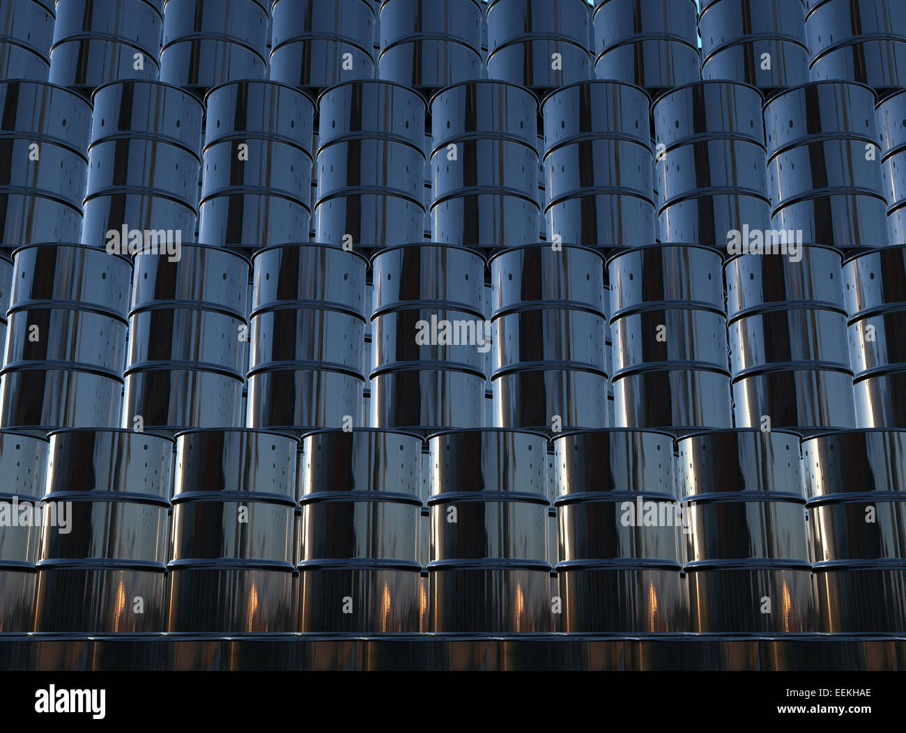 3d render of black oil barrels wall Stock Photo