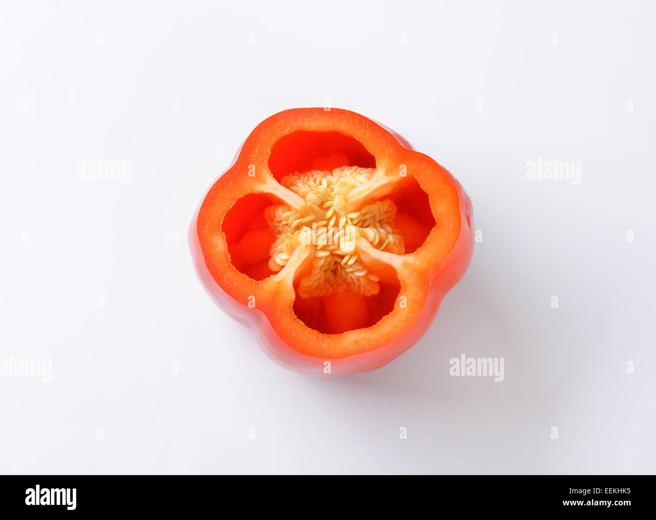 Overhead view of half a red bell pepper Stock Photo