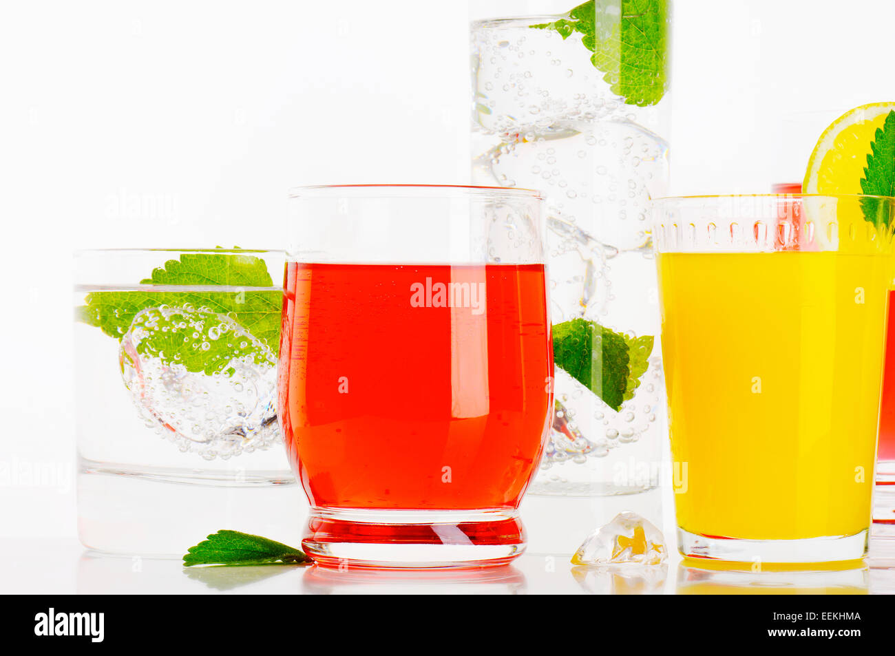 Glasses of fizzy water and fruitflavored drinks Stock Photo Alamy