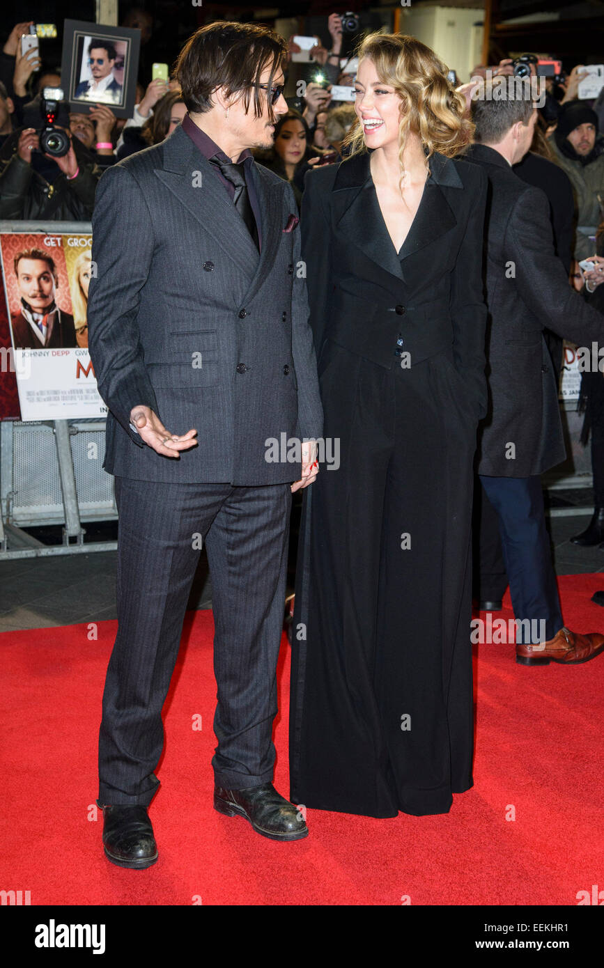 Johnny Depp and Amber Heard  attends the UK Premiere of MORTDECAI on 19/01/2015 at The Empire Leicester Square, London.  Picture by Julie Edwards Stock Photo