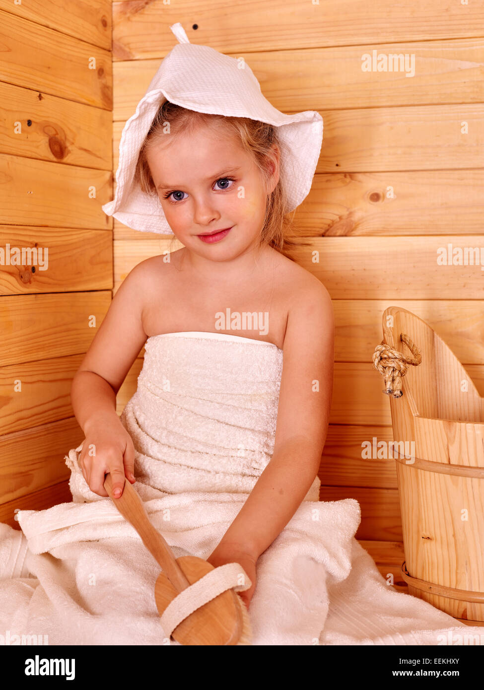 Child relaxing at sauna Stock Photo Alamy