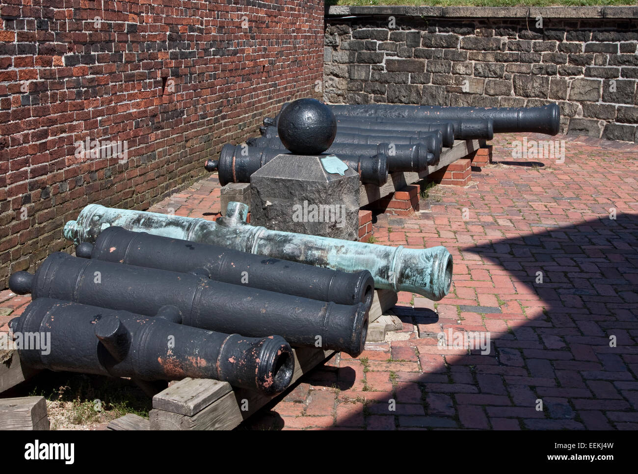Fort McHenry National Monument and Shrine, Baltimore, Maryland. old cannon iron and bronze, Stock Photo