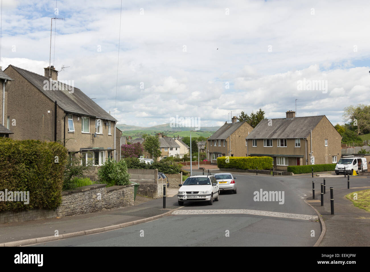 Garth Brow, one of the access roads to the Hallgarth housing estate on the north-west edge of Kendal, Cumbria. Stock Photo