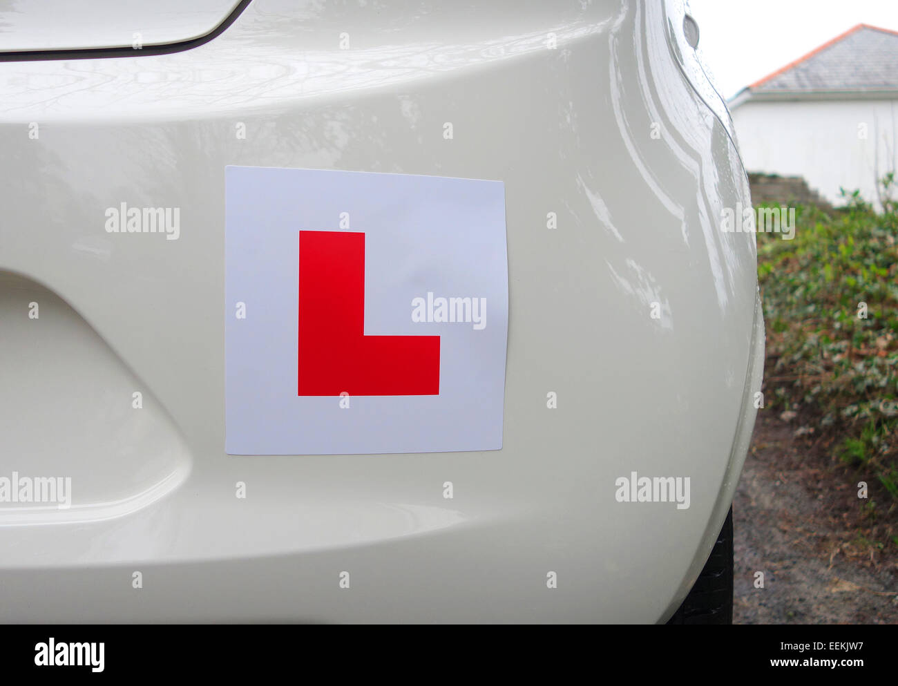 L Plate on a car Stock Photo