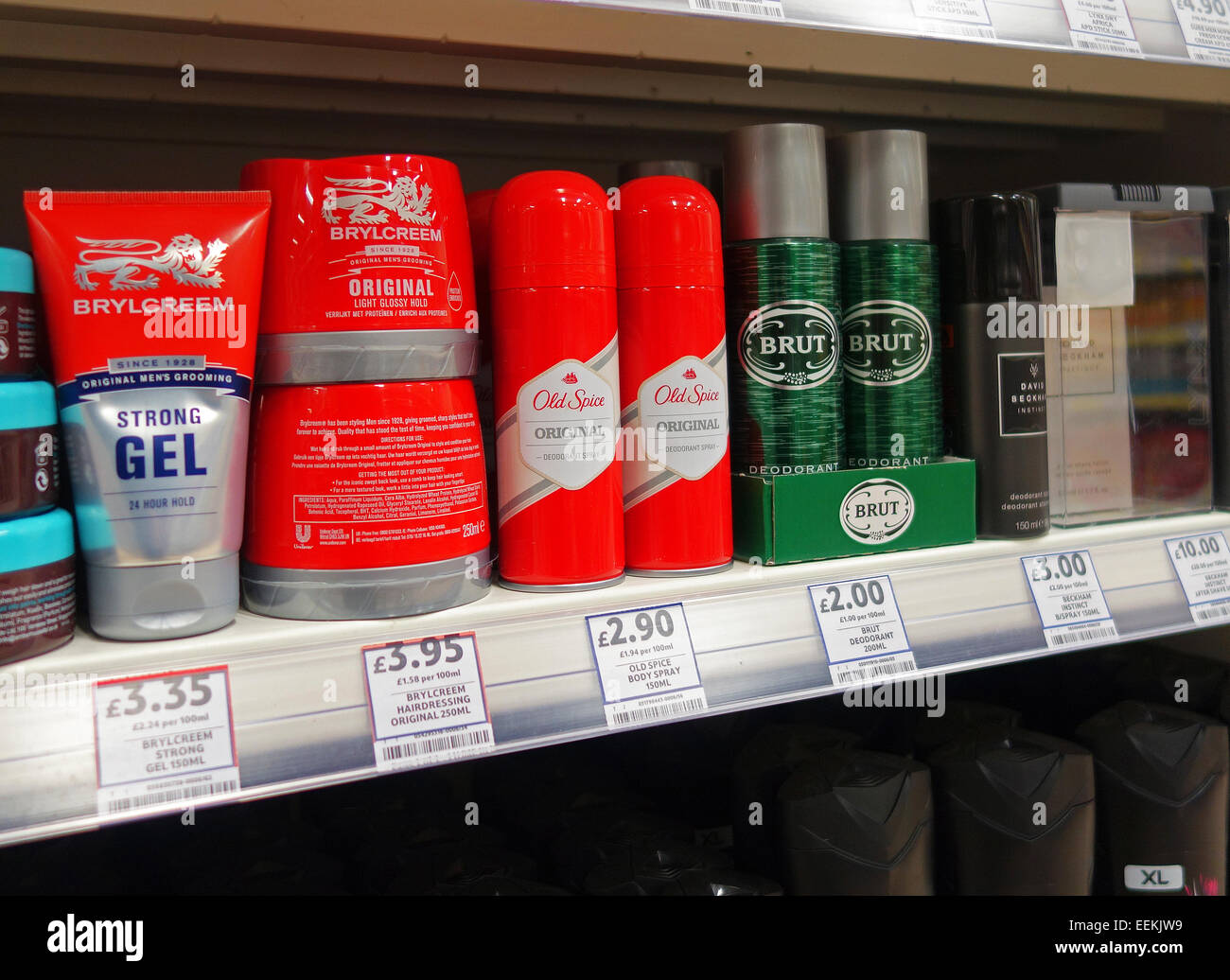 Male grooming products in a uk supermarket Stock Photo