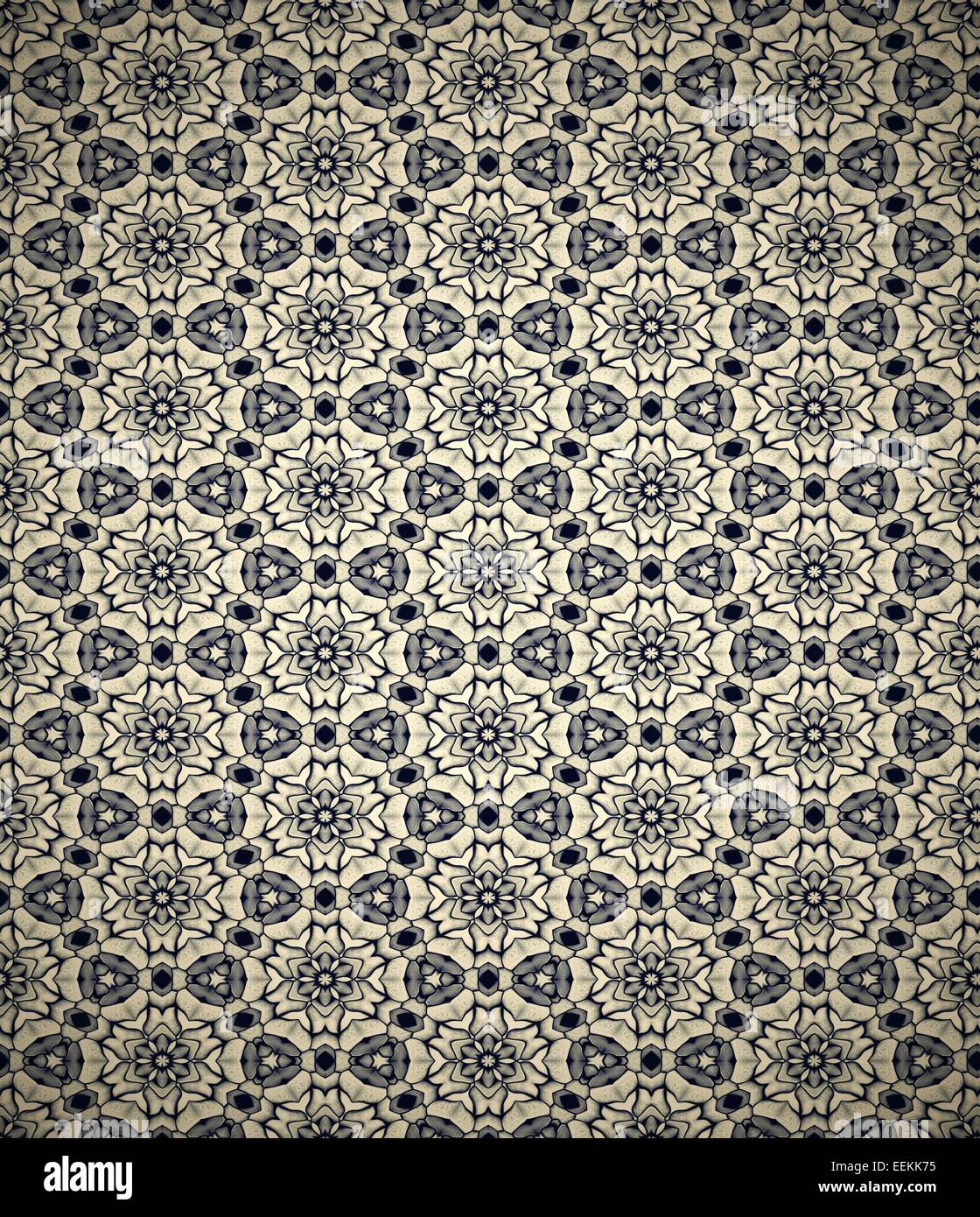Dark retro wallpaper with flower and star pattern. Stock Photo