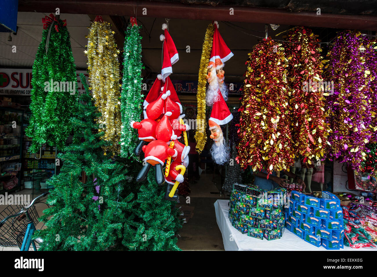 Christmas decorations on sale in the street of Negombo, Sri Lanka ...