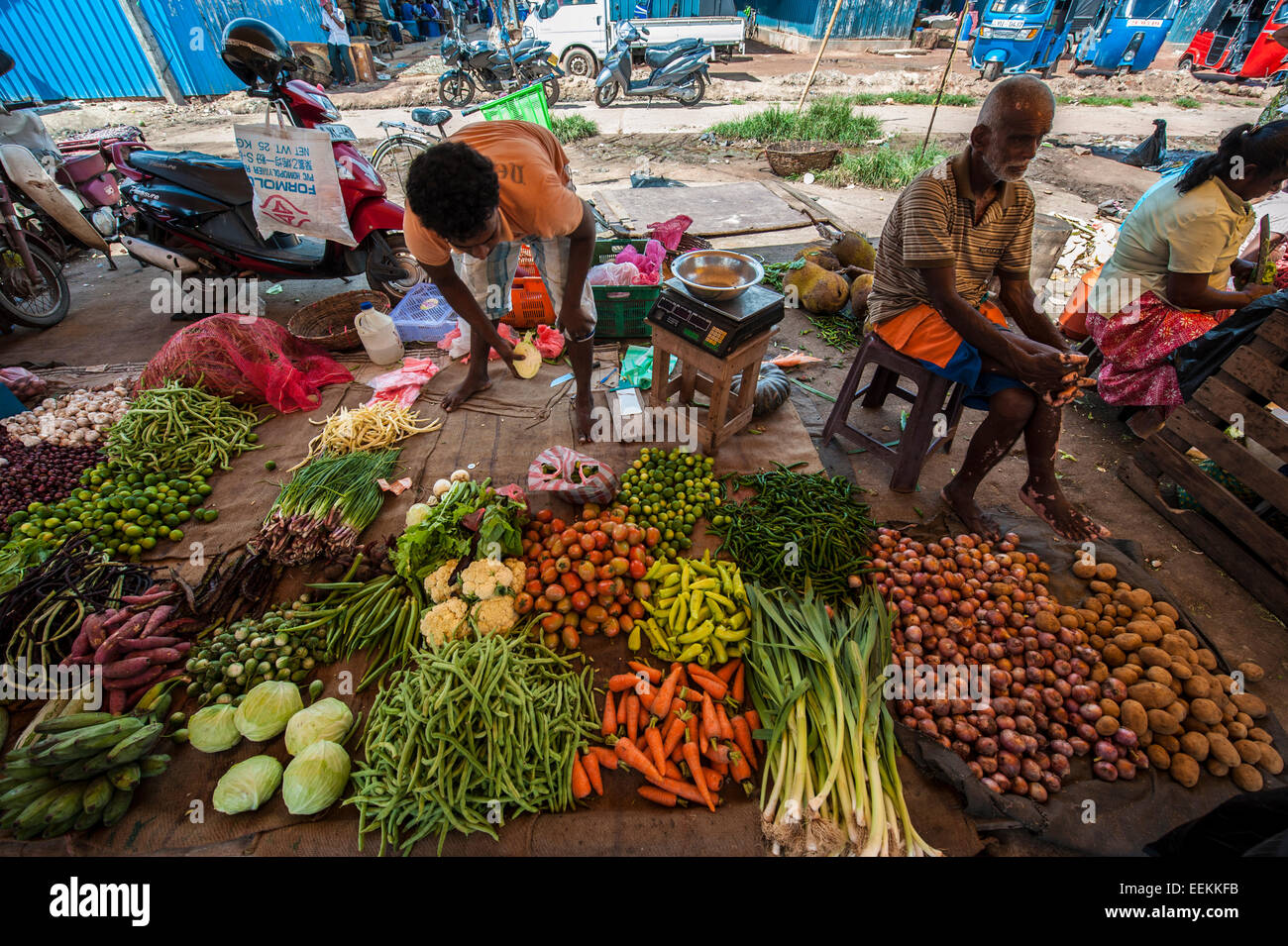Fish market in Negombo, Sri Lanka. A section with fruits, vegetables and herbs Stock Photo Alamy