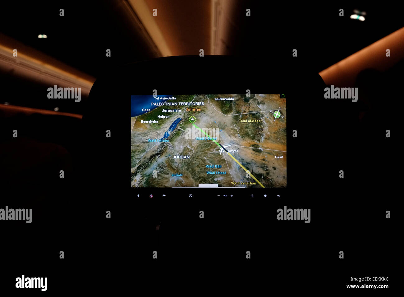 Aeroplane flight position map showing aircraft position above Jordan ...