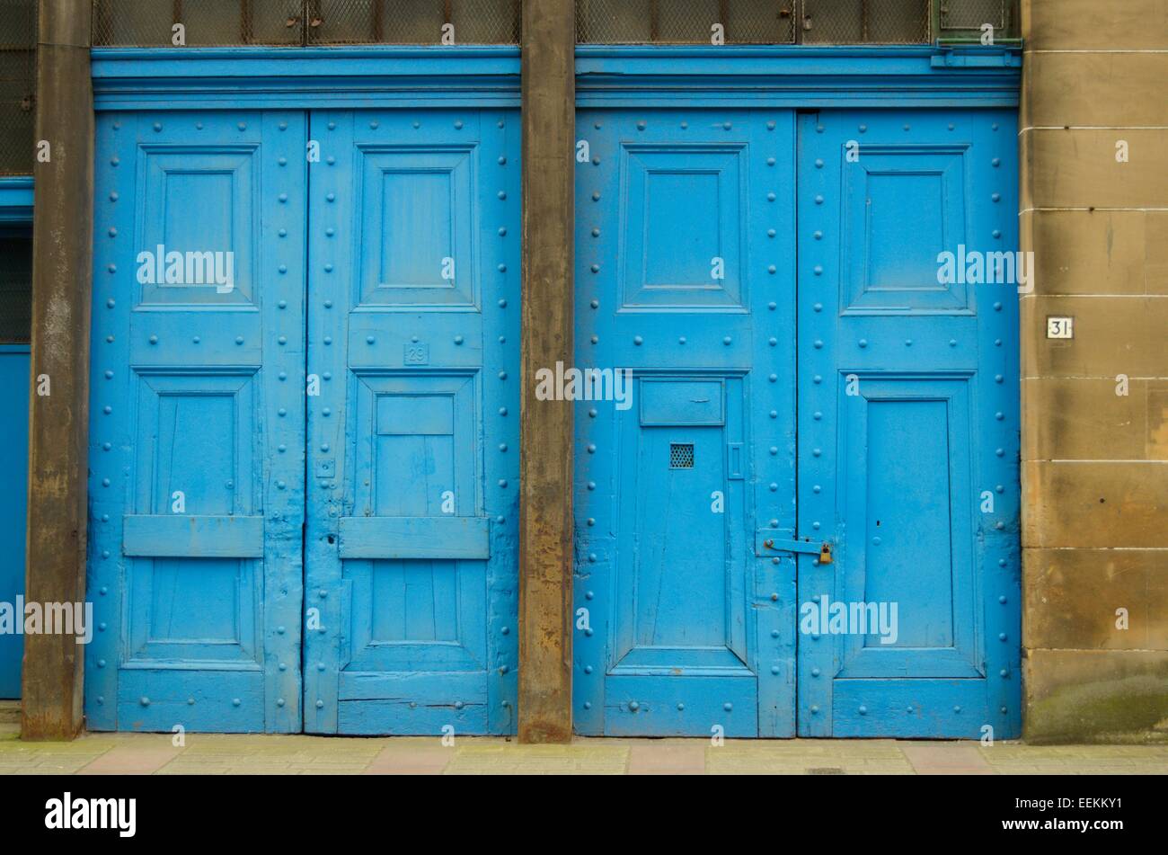 Door of a disused warehouse building in Anderston in Glasgow, Scotland