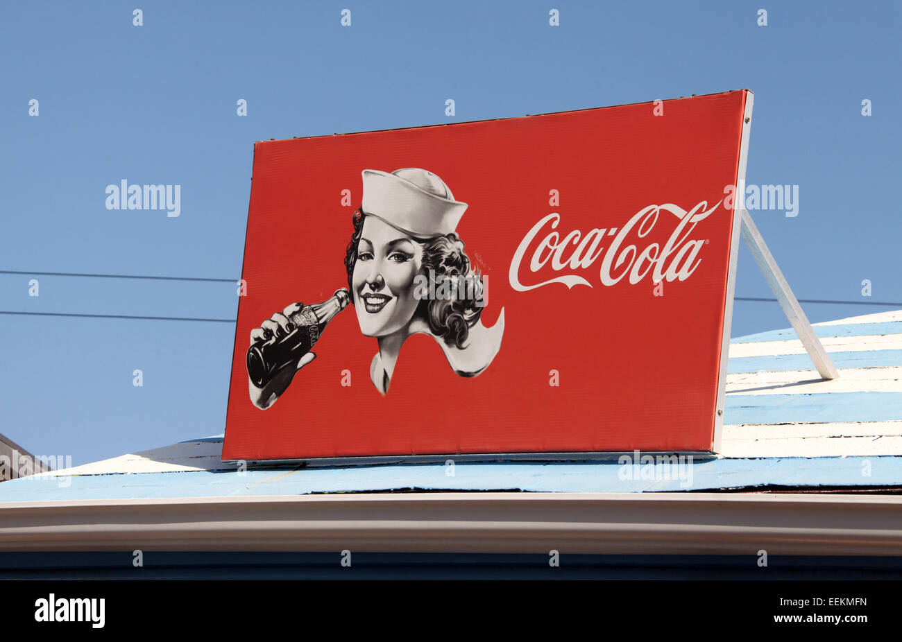 Coca Cola Sign at a Kalk Bay Cafe in South Africa Stock Photo