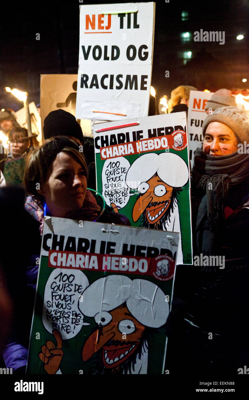 Copenhagen, Denmark, January 19th, 2015: Protestors in the new Danish ...