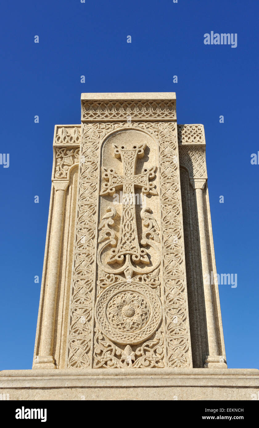 Historic khachkar stone, Khor Virap, Armenia Stock Photo