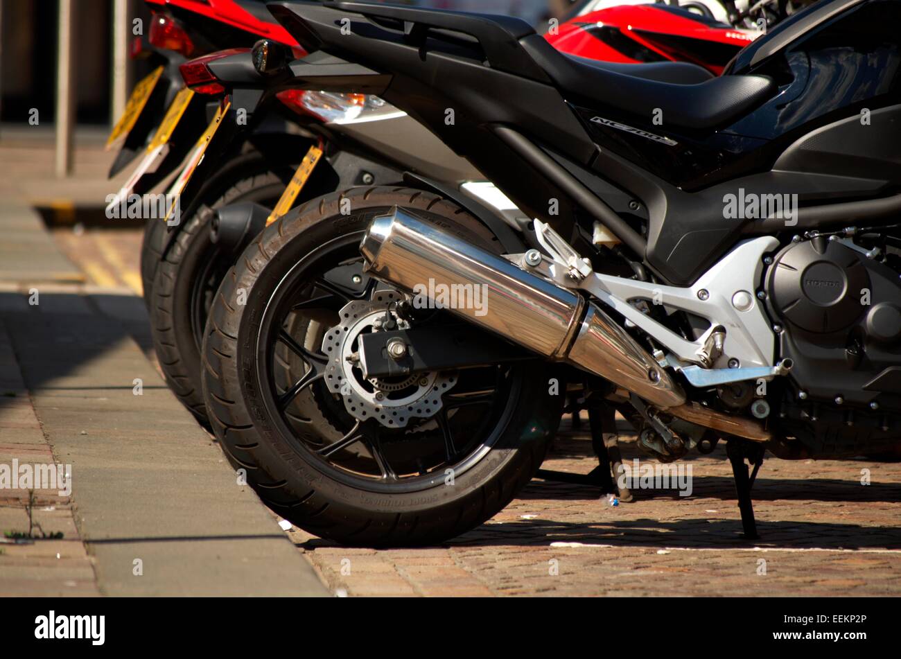 Row of parked motorcycles in Glasgow city centre Stock Photo Alamy