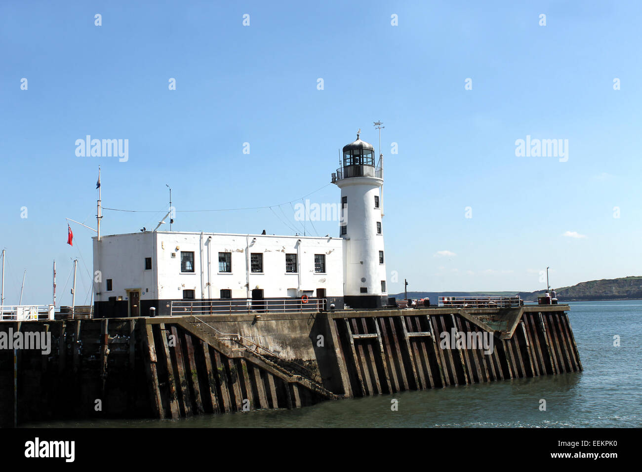 Scenic view of Scarborough harbor lighthouse in North Yorkshire, England. Stock Photo