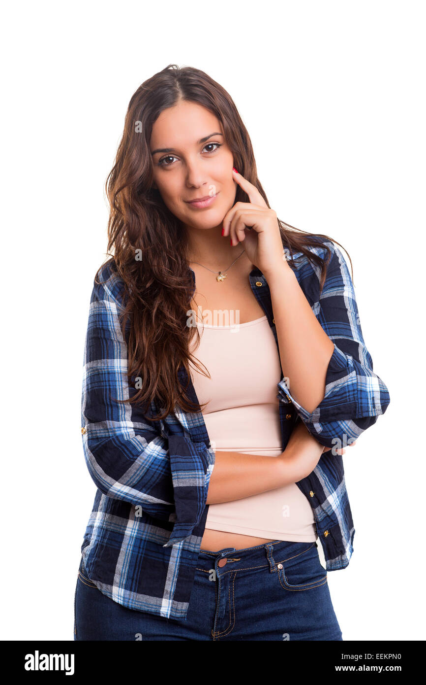 Beautiful young casual woman posing isolated over white Stock Photo - Alamy