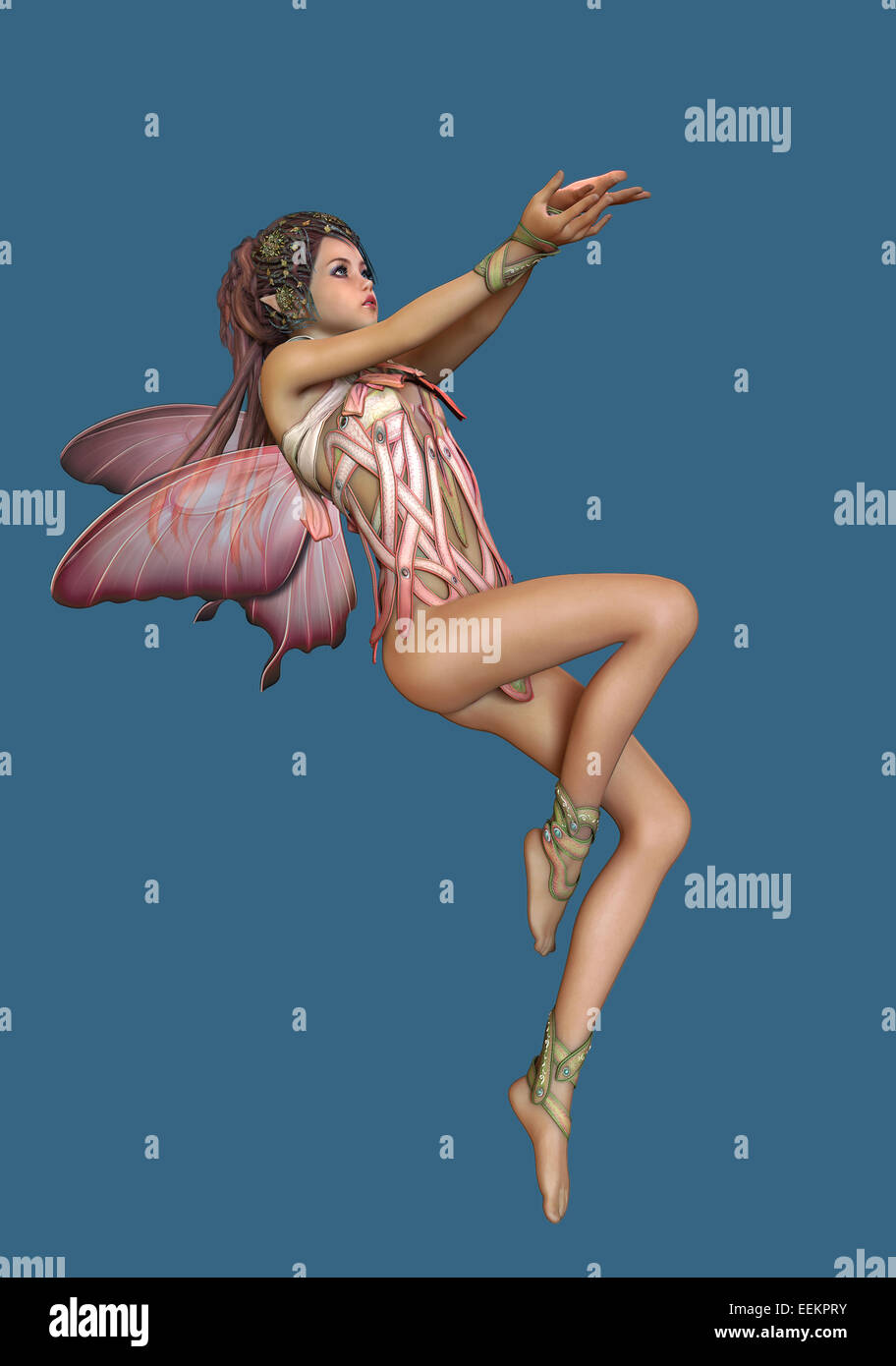 3d computer graphics of a hovering fairy with butterfly wings Stock Photo