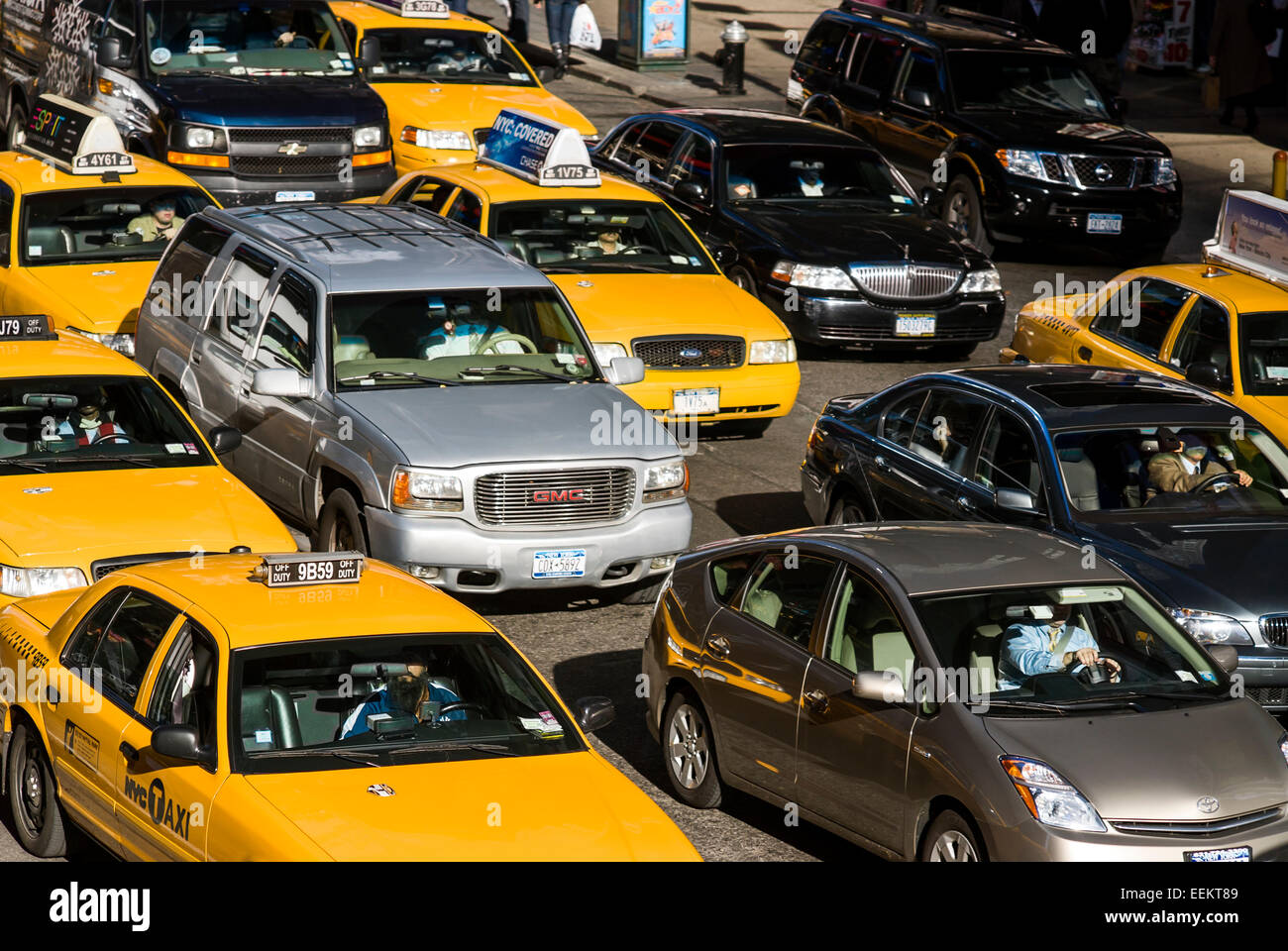 Yellow taxi cabs in rush hour traffic Stock Photo