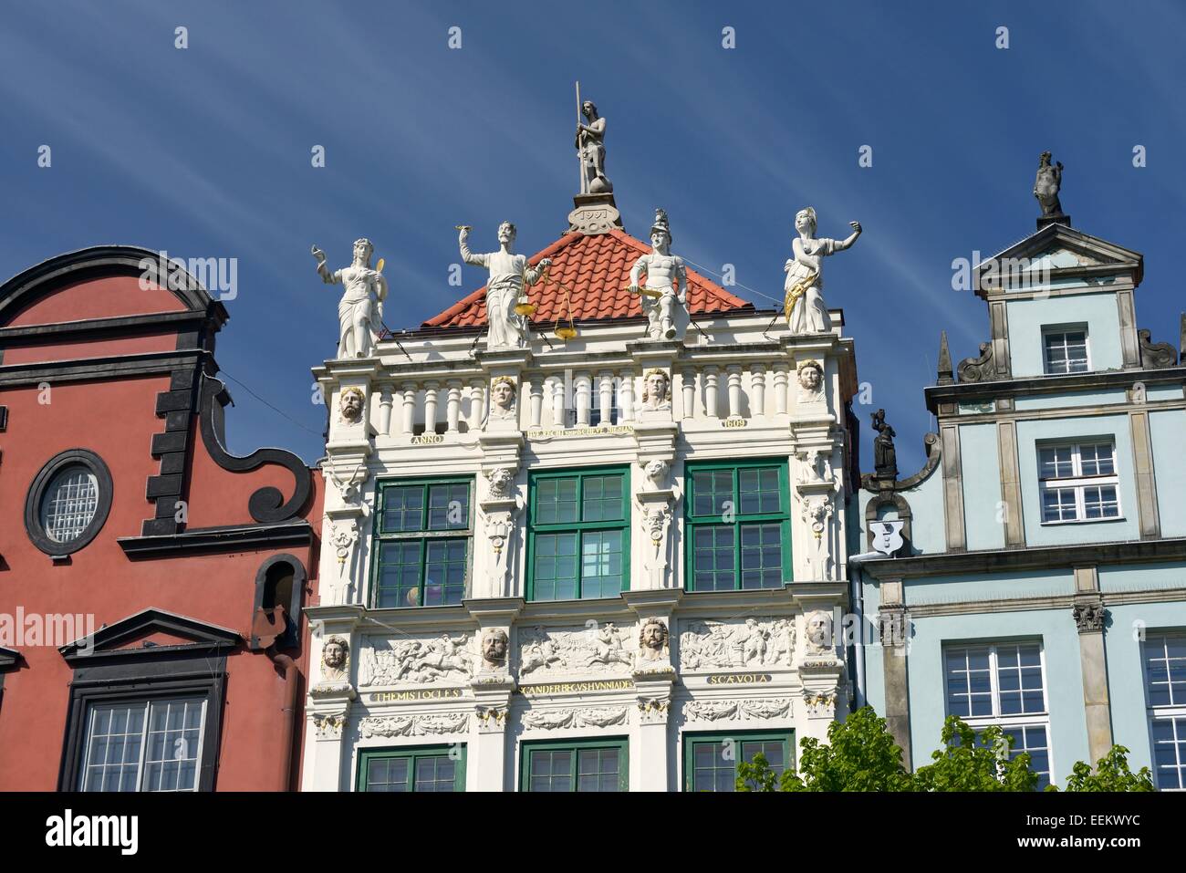 Gdansk Poland. Dutch Mannerist style of the façade of the Court of Artus on main shopping street of Dlugi Targ dates from 1617 Stock Photo