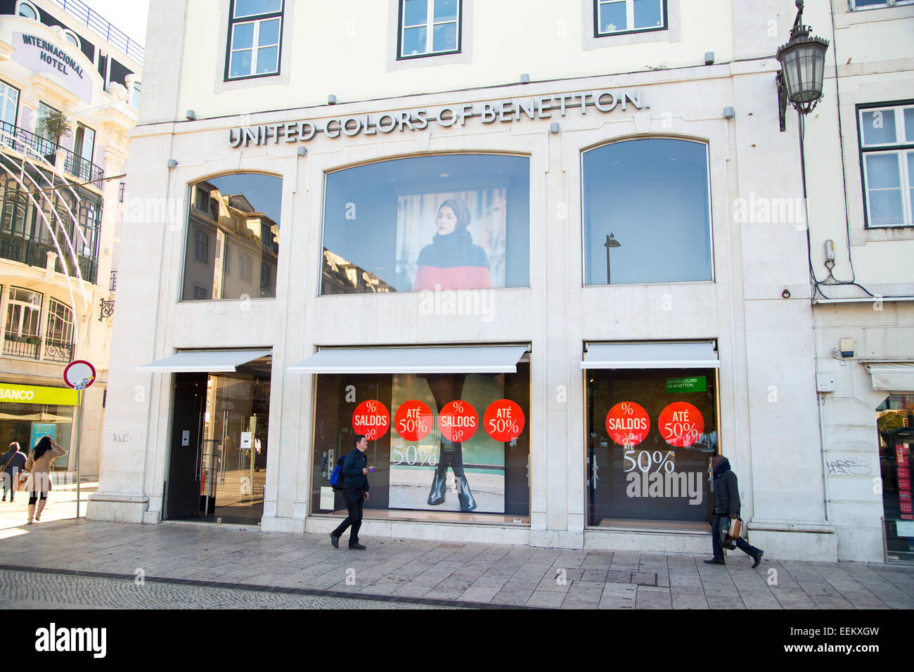 LISBON, PORTUGAL- January 12th, 2015: The exterior of Benetton in Lisbon on the 12th of january 2015 Lisbon, Portugal. Benetton Stock Photo