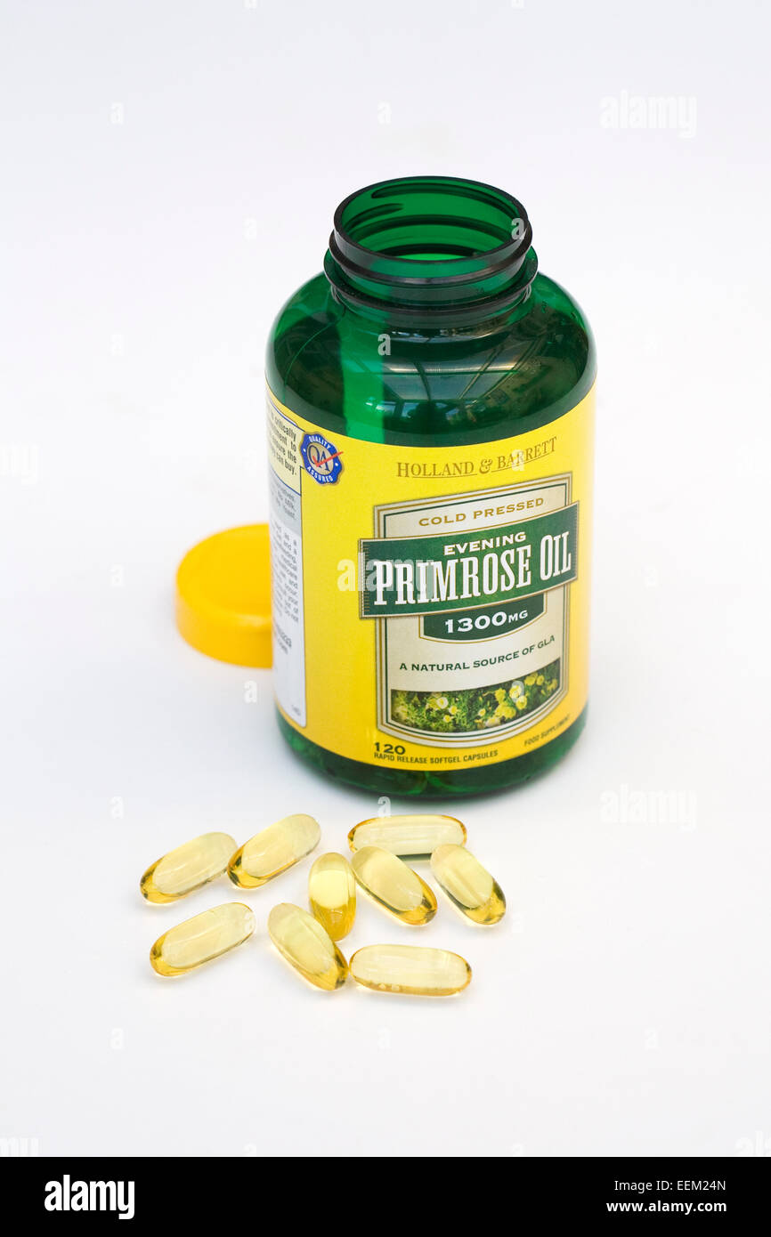 Evening Primrose Oil capsules. Stock Photo