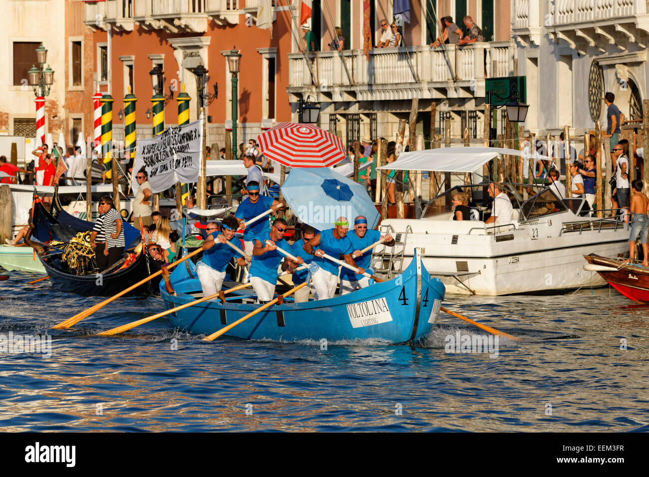 Men's Caorline contest, Regata Storica, historical regatta, on the Canal Grande, Venice, Veneto, Italy Stock Photo