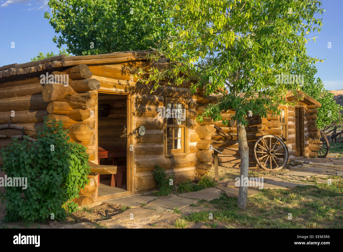 Old log cabins in Fort Bluff, Bluff, Utah, United States Stock Photo