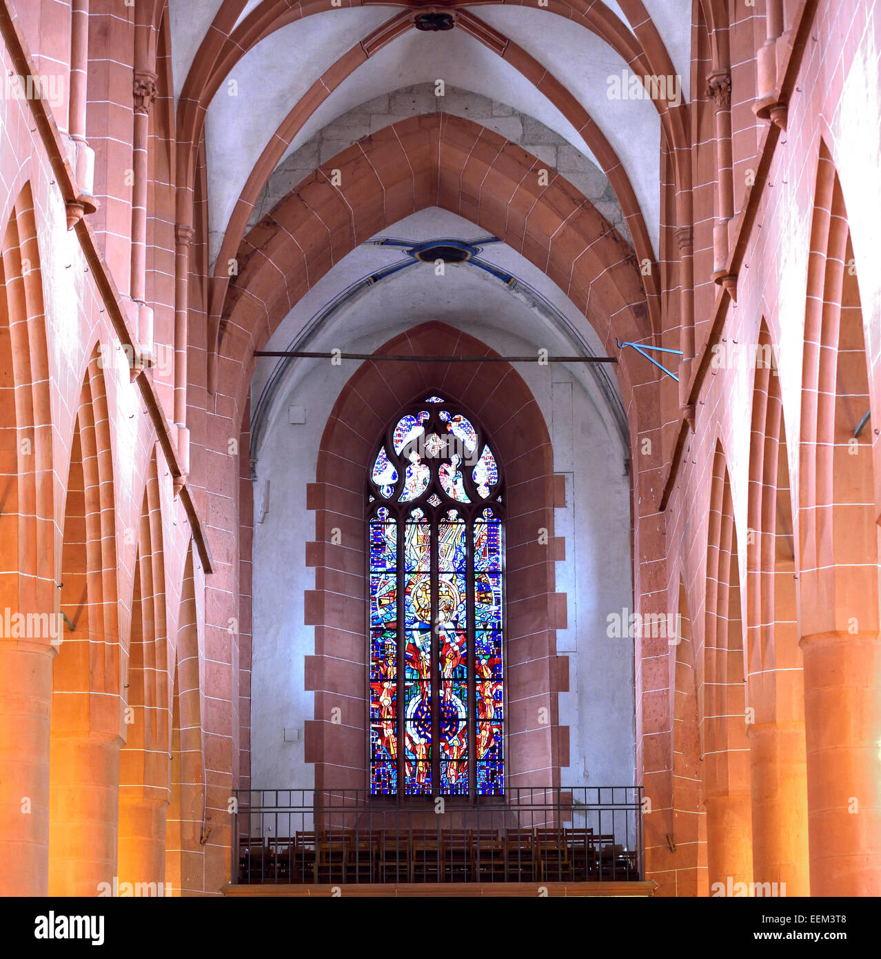 Nave and East Window, Church of the Holy Spirit, Heidelberg, Baden-Württemberg, Germany Stock Photo