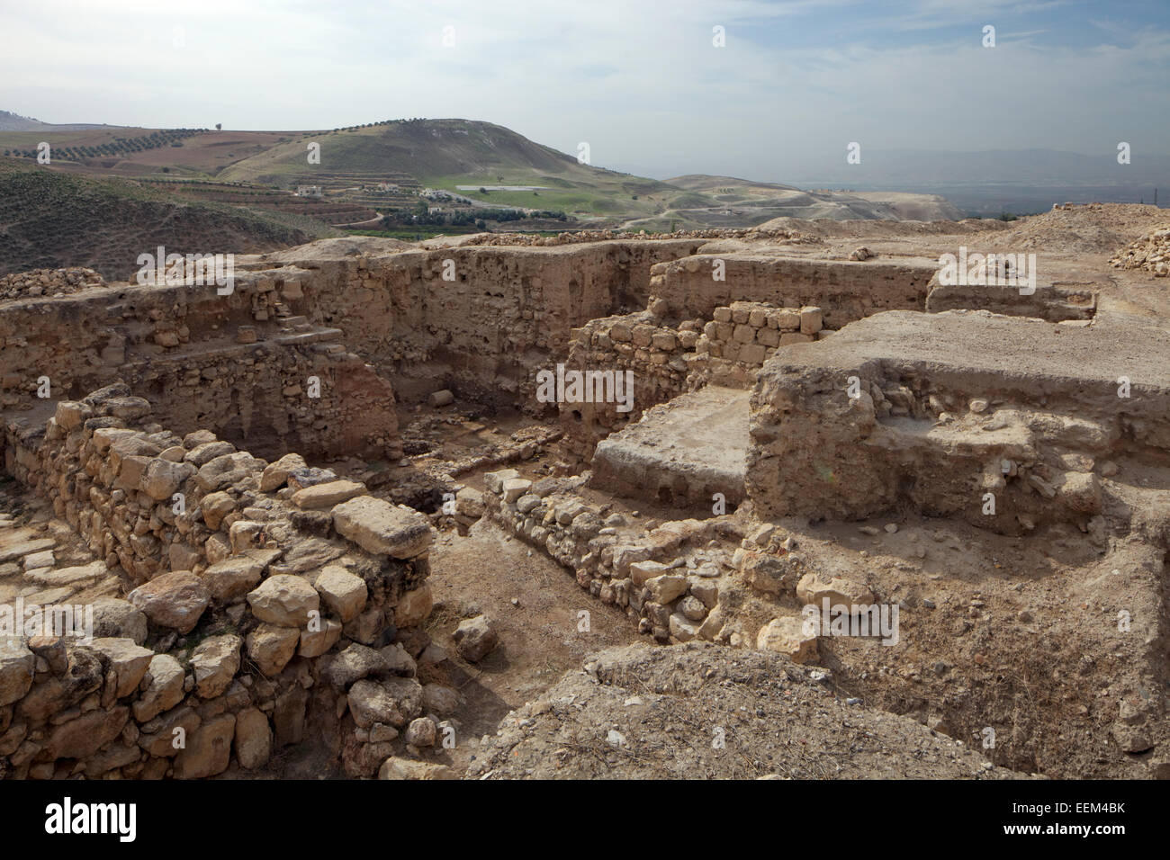 Pella, excavations, foundations of the Canaanite Migdol Temple, Bronze Age, 1600 BC, Jordan Valley, near Irbid, Jordan Stock Photo