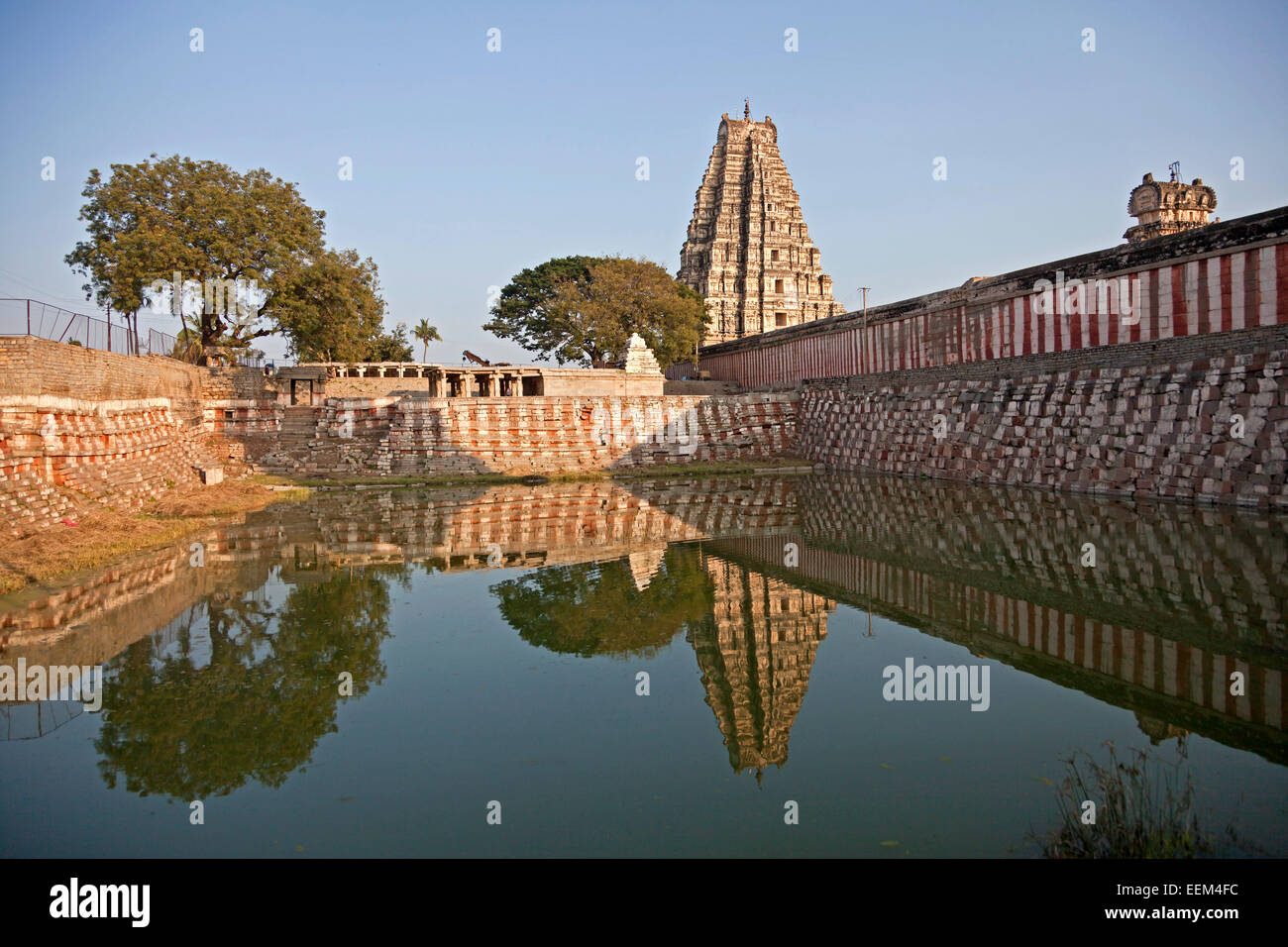 Temple ponda and Gopuram of the Virupaksha Temple, Hampi, Karnataka, India Stock Photo