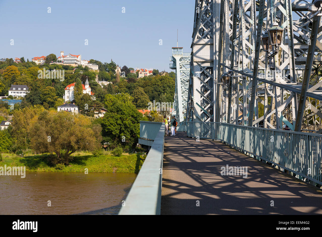 Blue Wonder bridge or Loschwitz Bridge, Dresdner Elbhänge, Dresden, Saxony, Germany Stock Photo