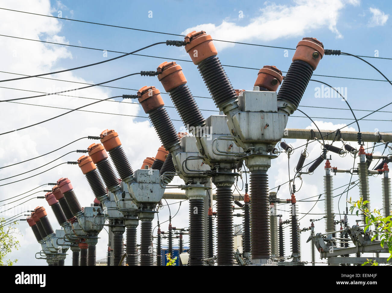 Series of big electric coils for electrical energy distribution Stock Photo