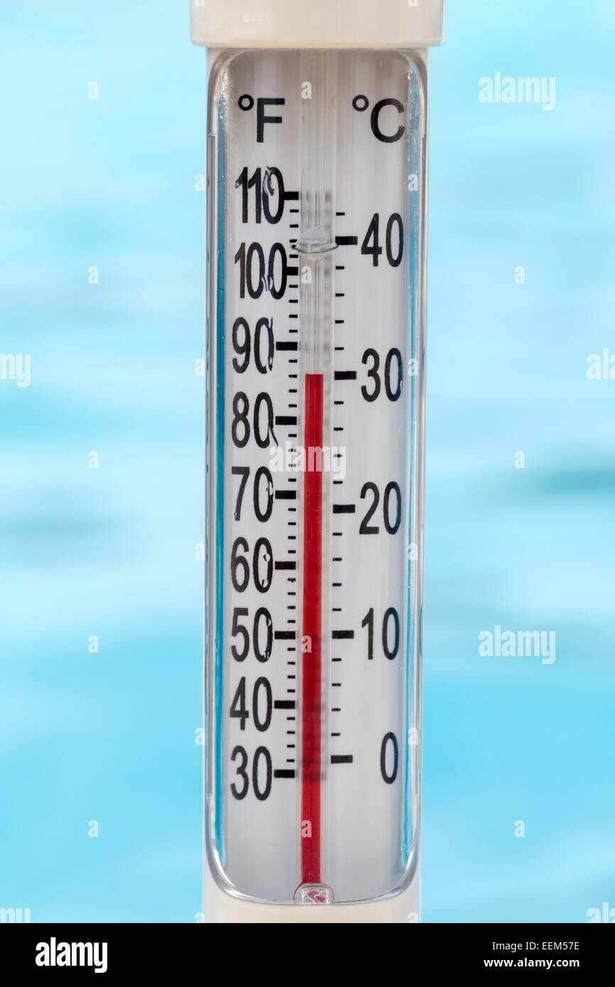 Pool thermometer showing 30 degrees Celsius Stock Photo