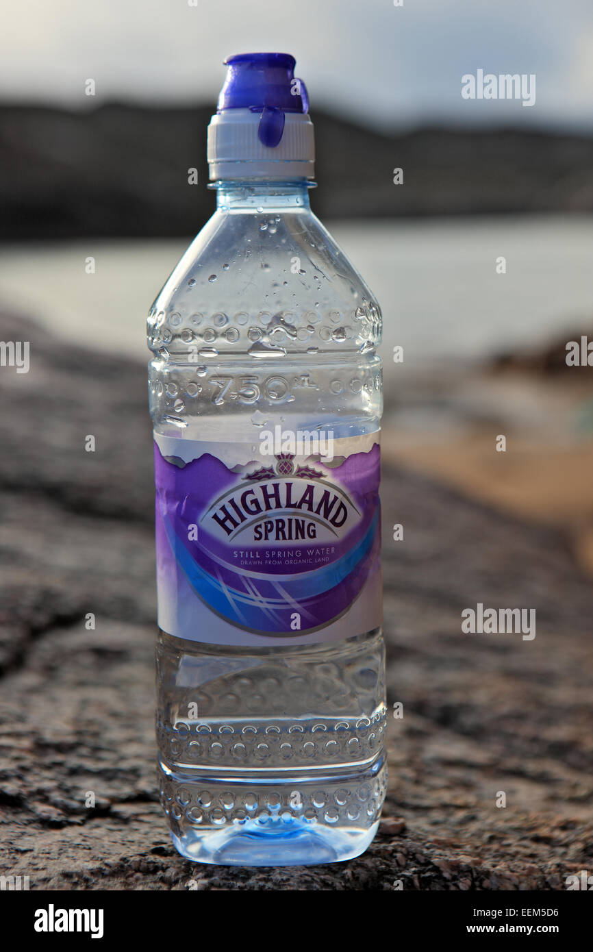 Plastic bottle of Highland Spring water in the highlands of Scotland Stock Photo