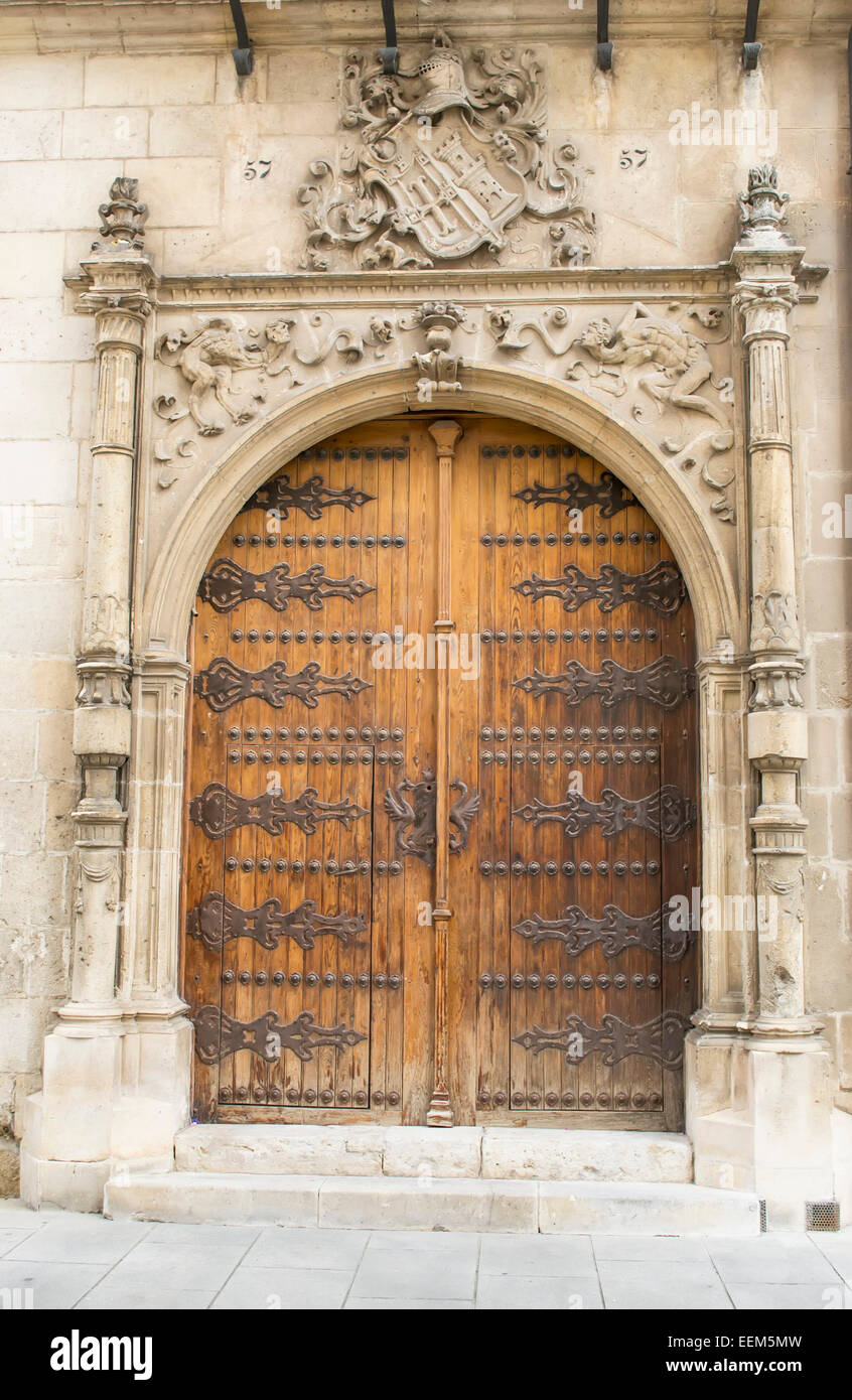 Knights gate entrance into the castle in medieval Gothic style Stock Photo