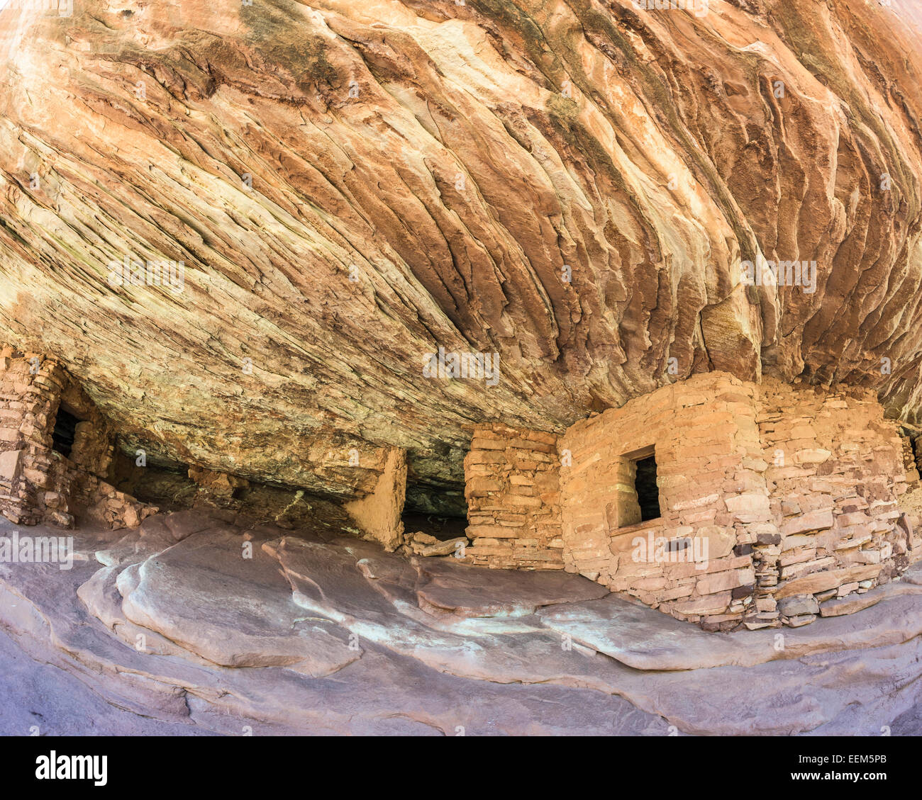 House on Fire, former grain storage under a rock overhang, Mule Canyon, Utah, United States Stock Photo