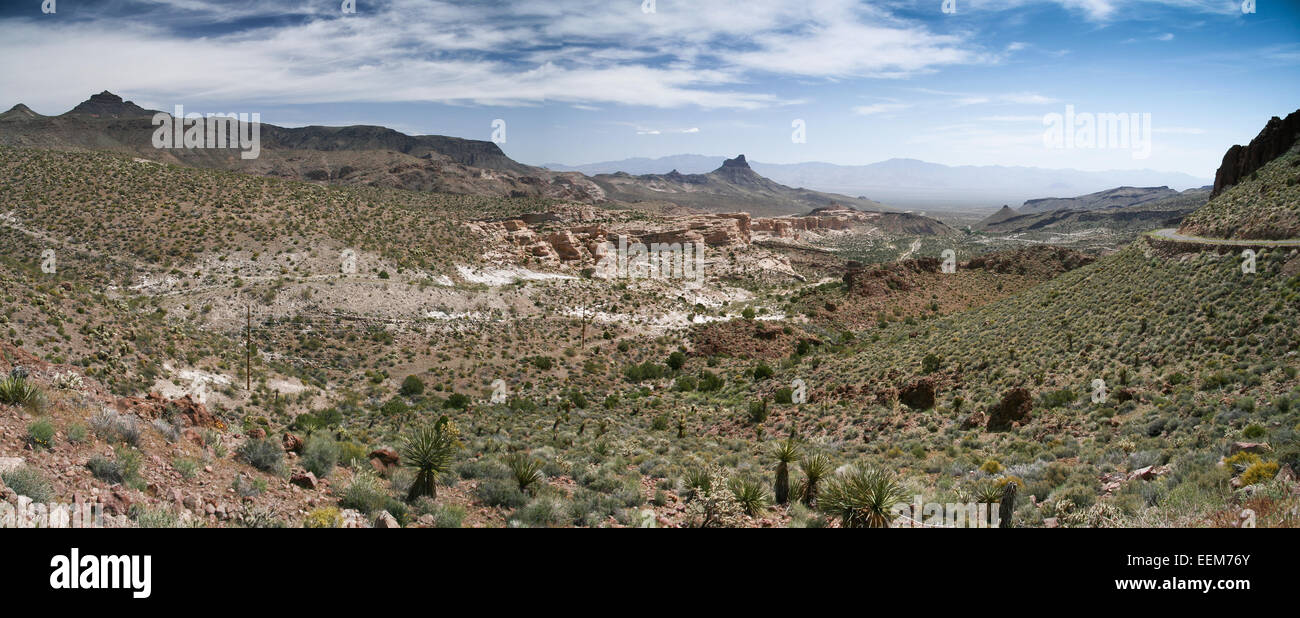 USA, California, Route 66, Vast barren valley between rock formations Stock Photo