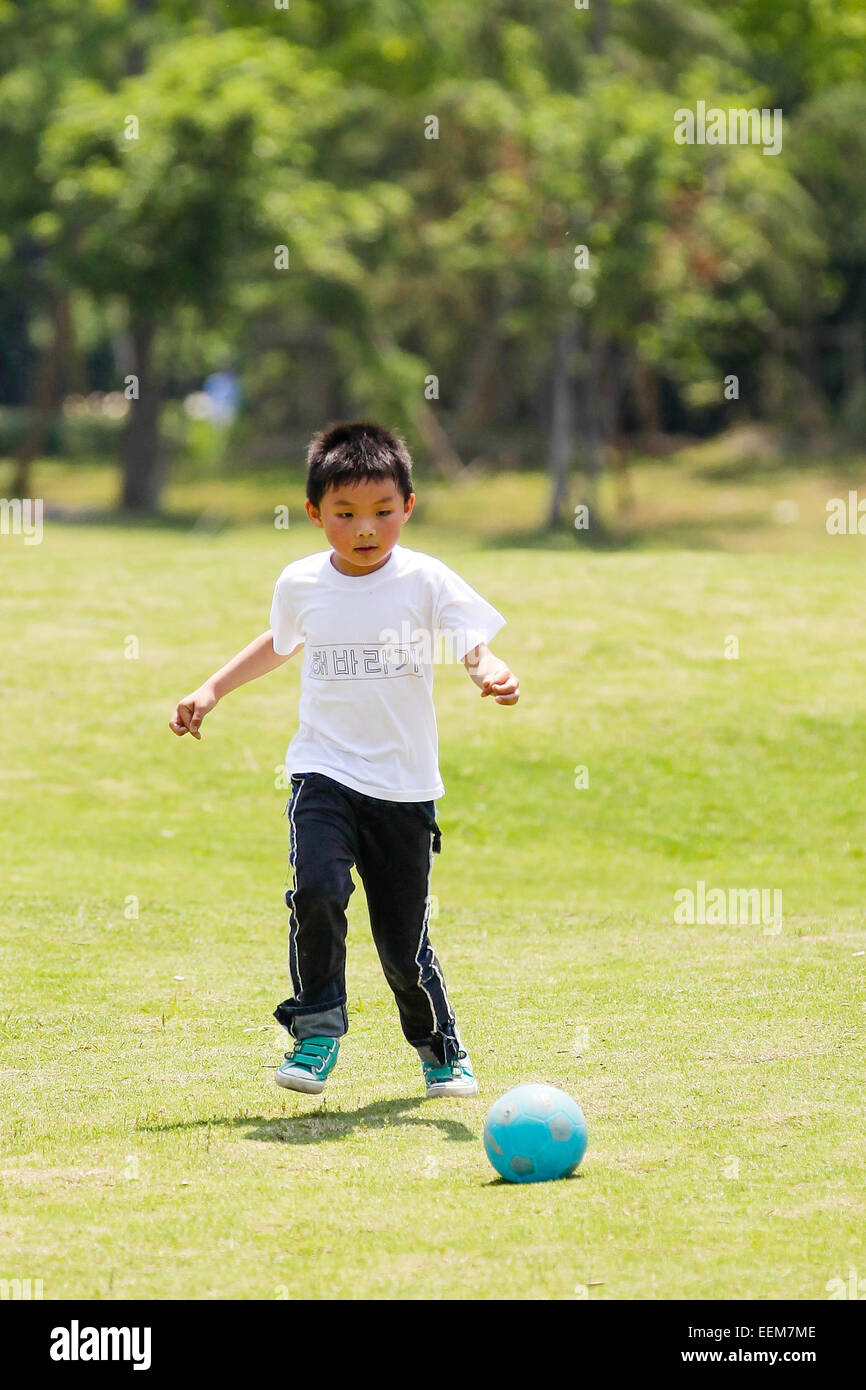 Little football player (6-7) Stock Photo