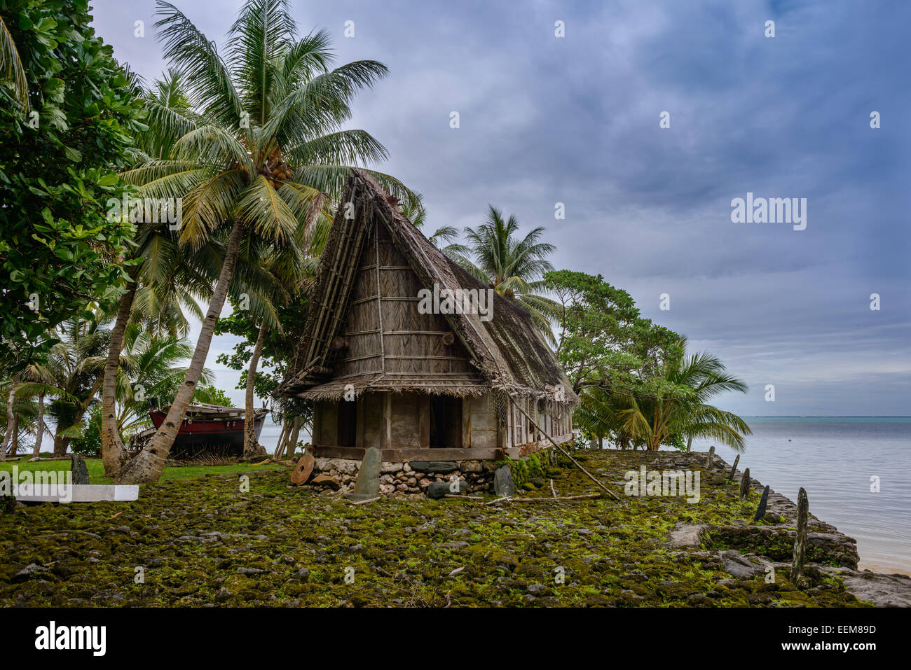 View of traditional house, Yap, Micronesia Stock Photo