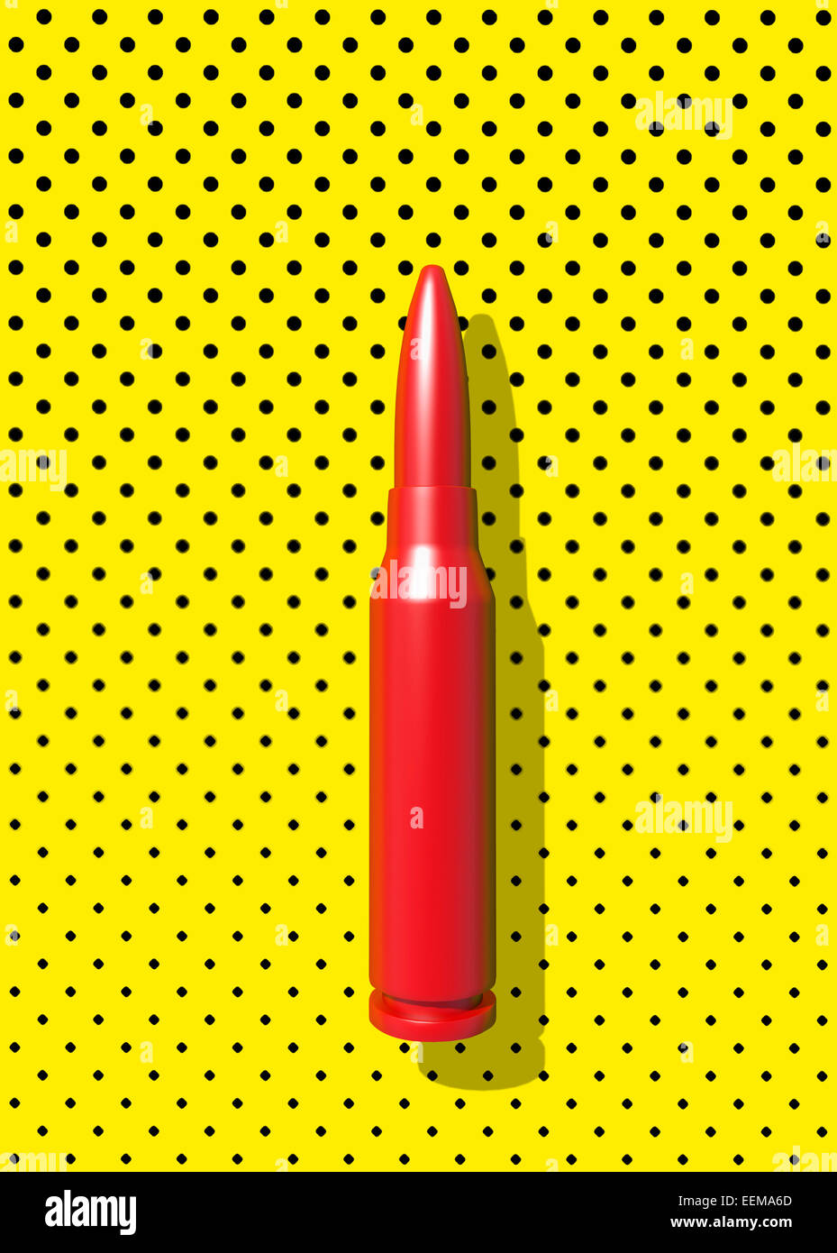 Close up of red bullet casing on polka dot background Stock Photo