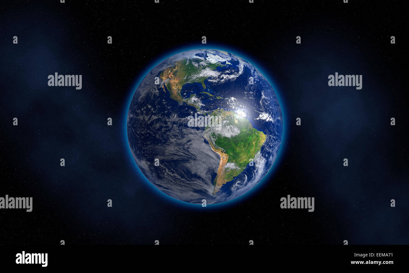Glowing Earth floating in space Stock Photo