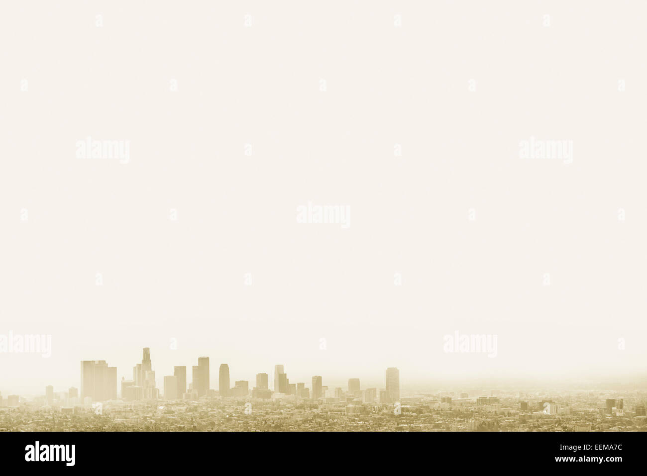 Silhouette of city skyline in hazy sky, Los Angeles, California, United States Stock Photo