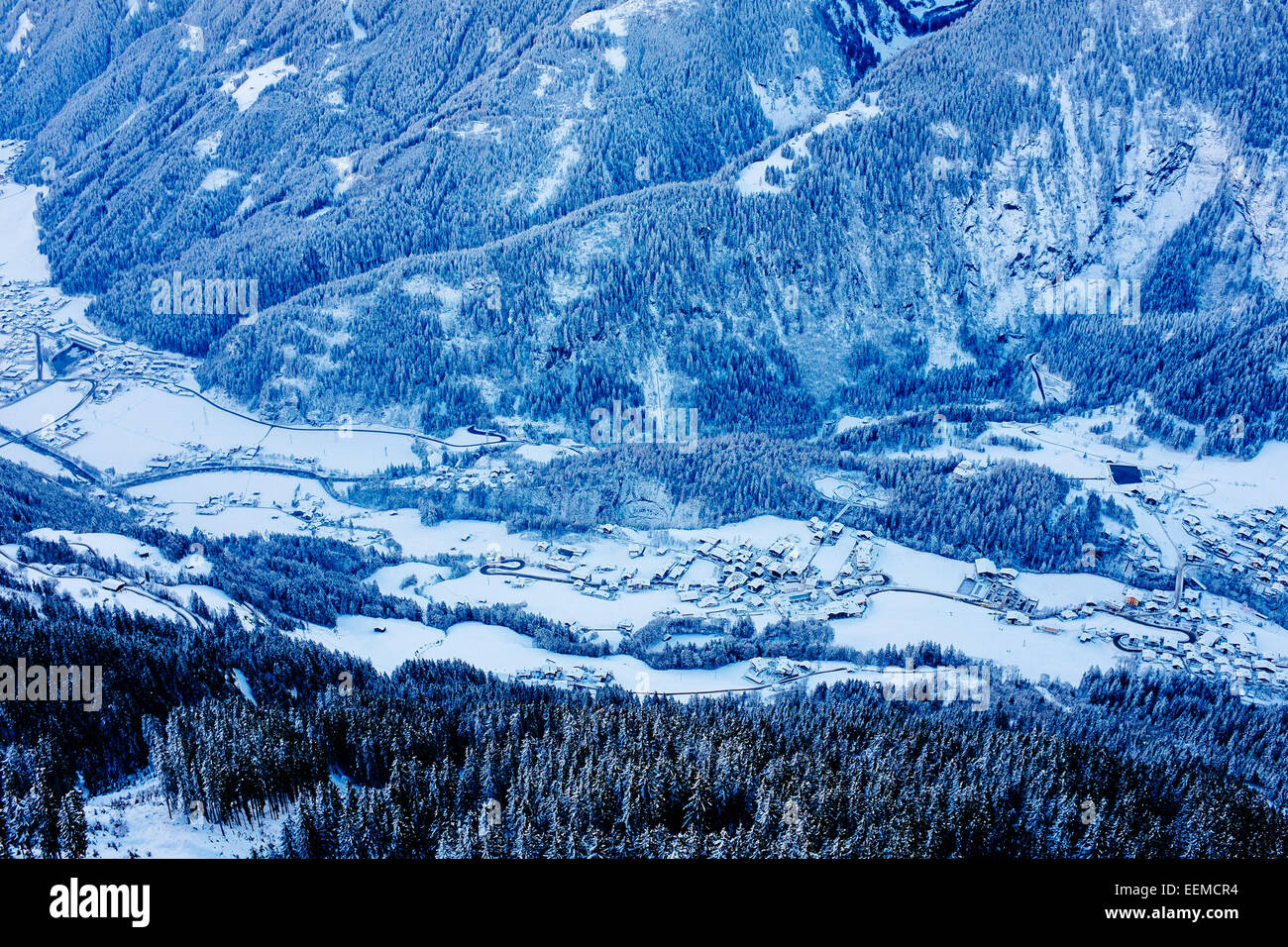 Zillertal valley seen from air, Tirol, Austria Stock Photo