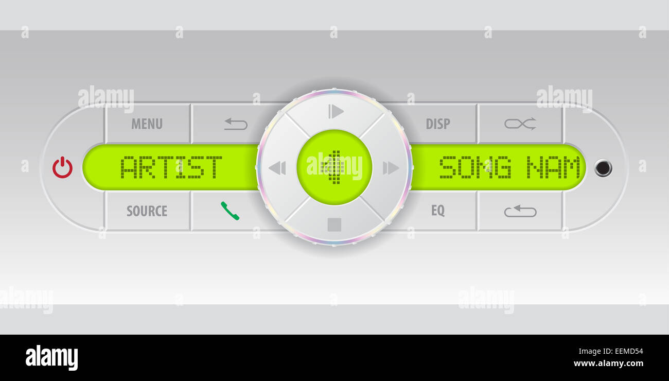 Car audio dashboard with green lcd display Stock Photo