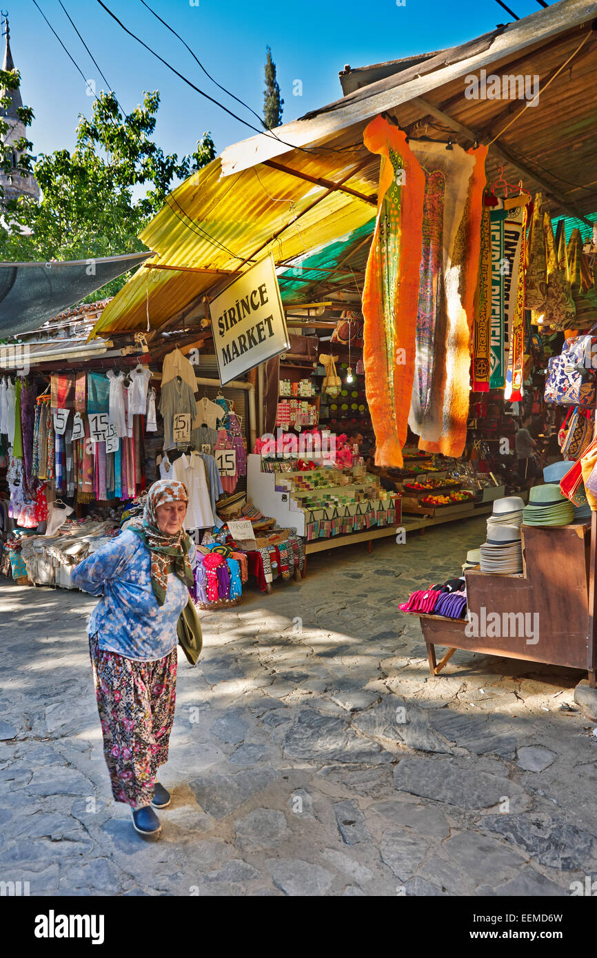 Senior Turkish Woman Walking Along Local Street Market Sirince Village Izmir Province Turkey